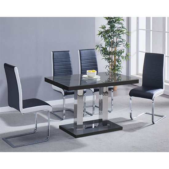 Concord Black Gloss Dining Table 4 Sylvania Black White Chairs