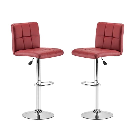 Concord Bordeaux Faux Leather Bar Stools With Chrome Base In Pair