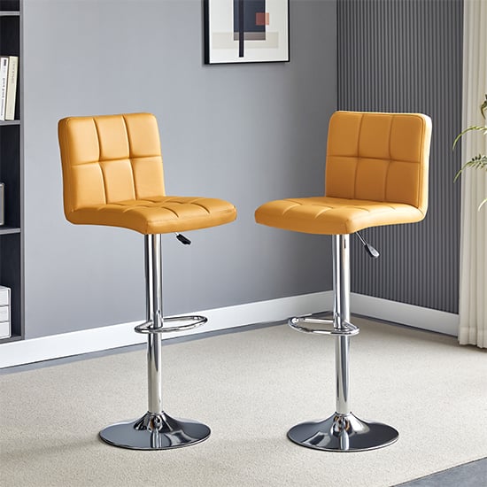 Concord Curry Faux Leather Bar Stools With Chrome Base In Pair