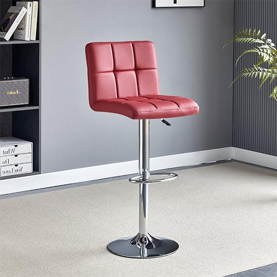 Concord Faux Leather Bar Stool In Bordeaux With Chrome Base