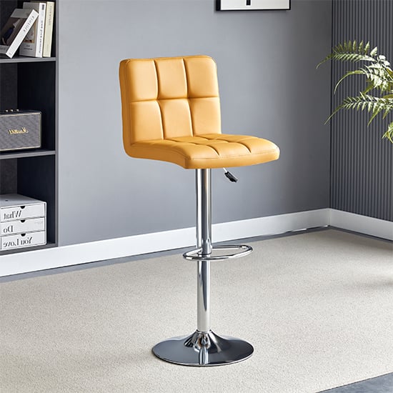 Concord Faux Leather Bar Stool In Curry With Chrome Base