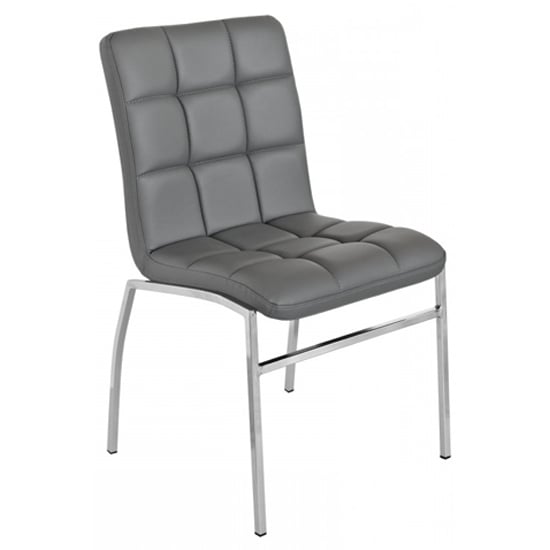 Concord Faux Leather Dining Chair In Grey With Chrome Legs