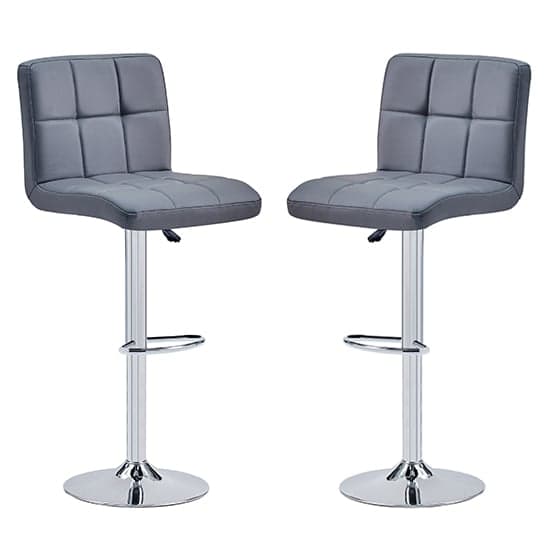 Concord Grey Faux Leather Bar Stools With Chrome Base In Pair