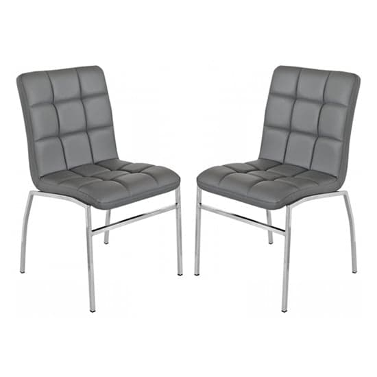 Concord Grey Faux Leather Dining Chairs With Chrome Legs In Pair