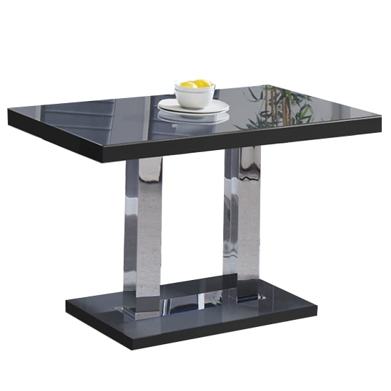 Concord High Gloss Dining Table In Black With Chrome Supports