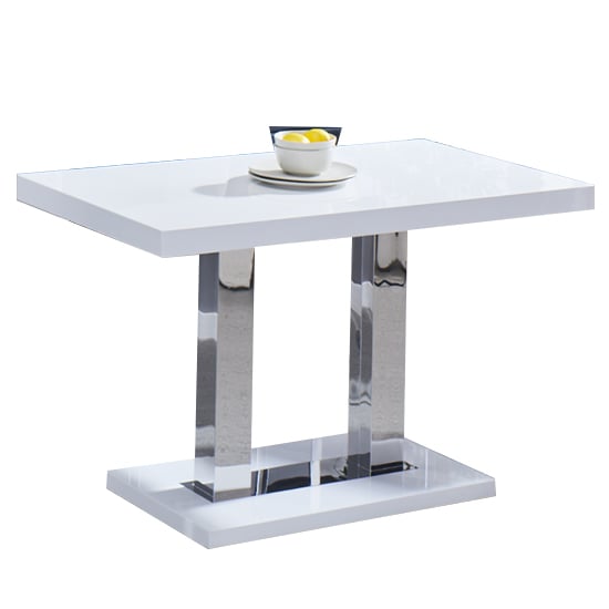 Concord High Gloss Dining Table In White With Chrome Supports