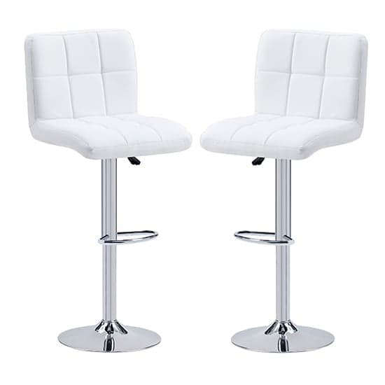 Concord White Faux Leather Bar Stools With Chrome Base In Pair