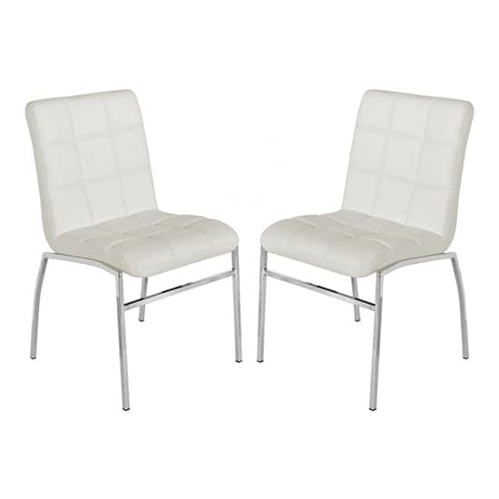 Concord White Faux Leather Dining Chairs With Chrome Legs In Pair