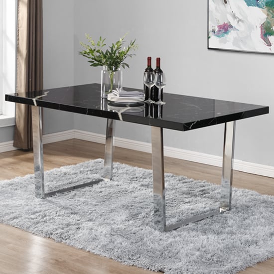 Corbin Black High Gloss Dining Table In Milano Marble Effect