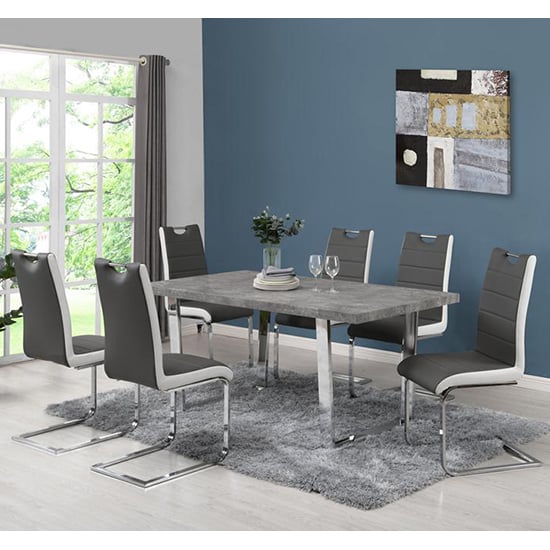 Corbin Concrete Effect Dining Table 6 Petersburg Grey White Chair