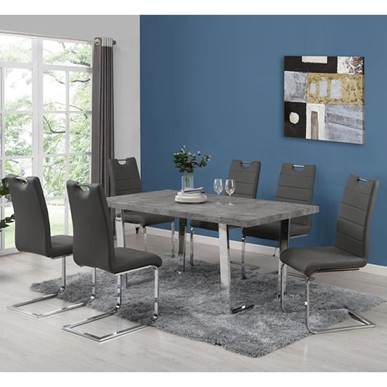 Corbin Concrete Effect Dining Table With 6 Petersburg Grey Chairs