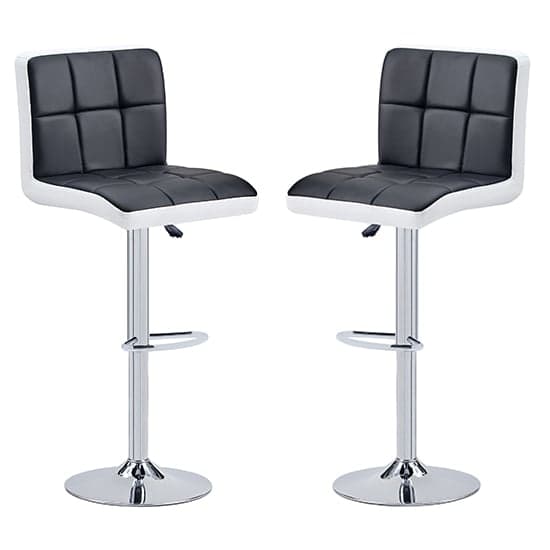 Cortez Black And White Faux Leather Bar Stools In Pair