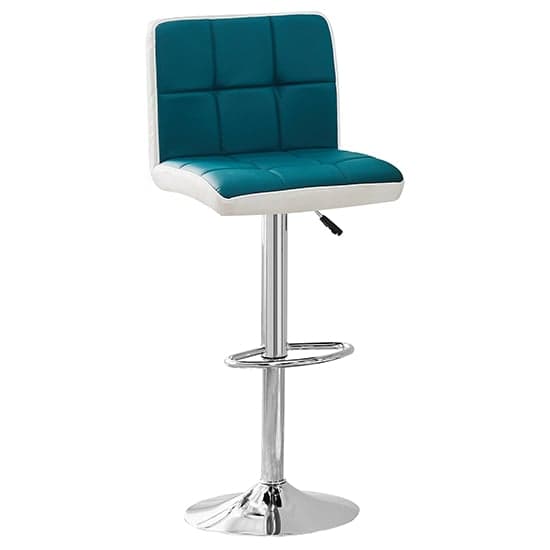 Cortez Faux Leather Bar Stool In Teal And White