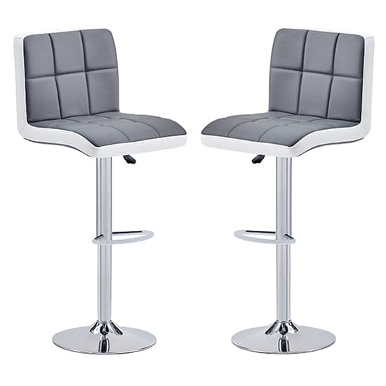 Cortez Grey And White Faux Leather Bar Stools In Pair