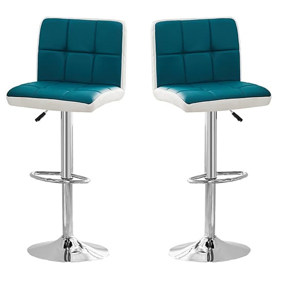 Cortez Teal And White Faux Leather Bar Stools In Pair