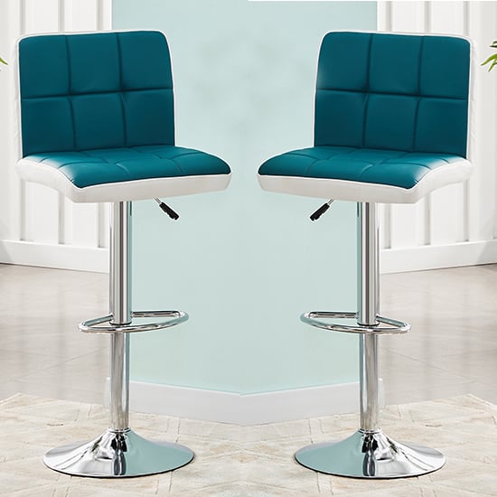 Cortez Teal And White Faux Leather Bar Stools In Pair