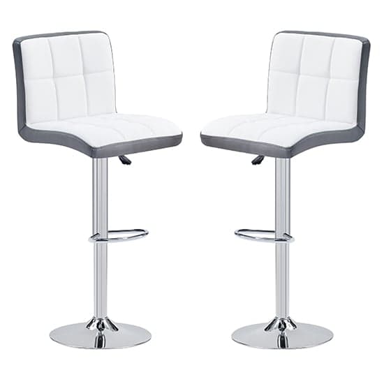 Cortez White And Grey Faux Leather Bar Stools In Pair