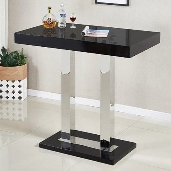 Cortina Black High Gloss Bar Table 4 Cortez Black White Stools