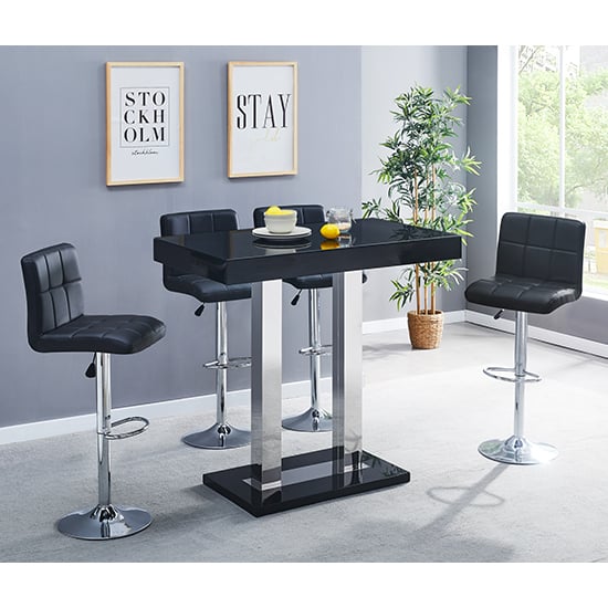 Cortina Black High Gloss Bar Table With 4 Concord Black Stools