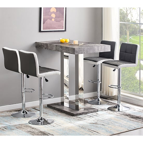 Cortina Concrete Effect Bar Table 4 Cortez Grey White Stools