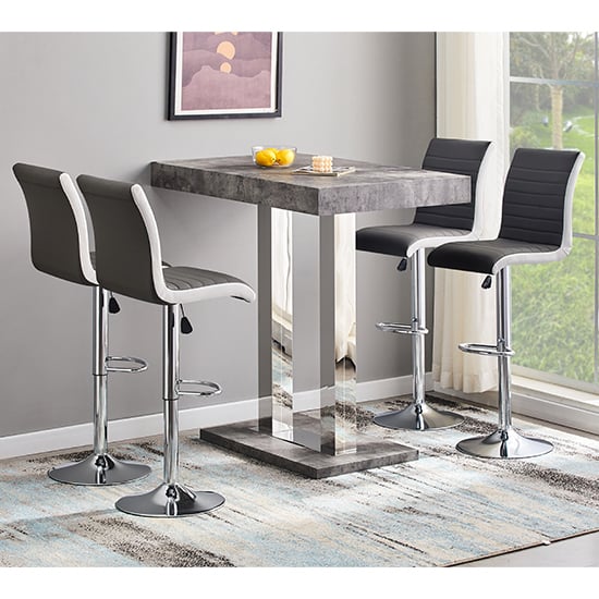 Cortina Concrete Effect Bar Table 4 Riga Black White Stools