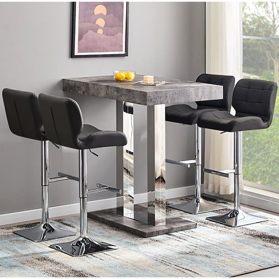 Cortina Concrete Effect Bar Table With 4 Canyon Black Stools