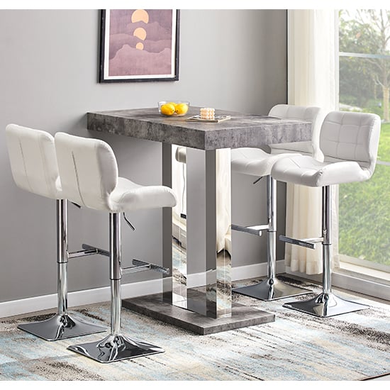 Cortina Concrete Effect Bar Table With 4 Canyon White Stools