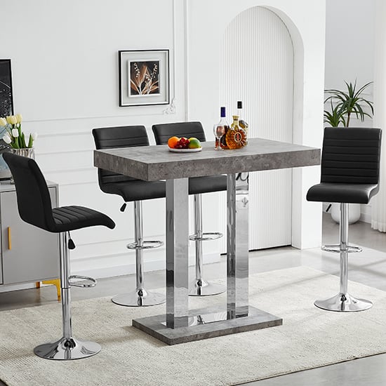 Cortina Concrete Effect Bar Table With 4 Rifle Black Stools