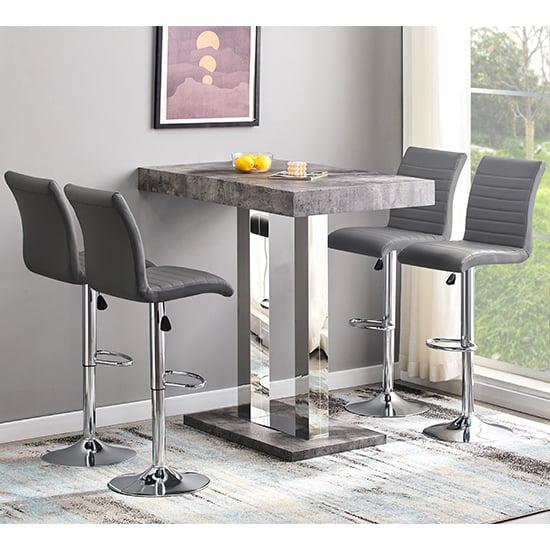 Cortina Concrete Effect Bar Table With 4 Rifle Grey Stools