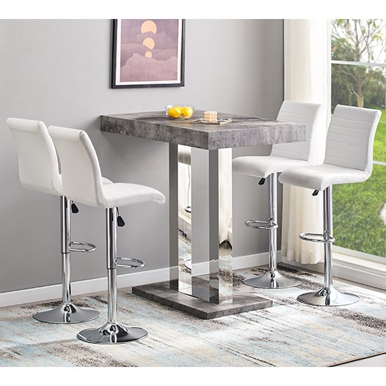 Cortina Concrete Effect Bar Table With 4 Rifle White Stools