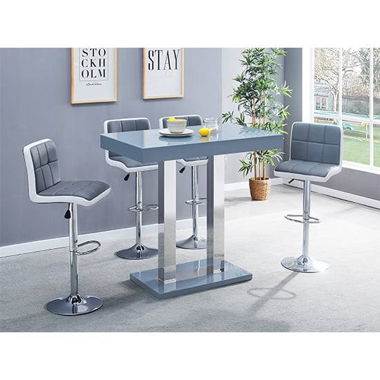 Cortina Grey High Gloss Bar Table 4 Cortez Grey White Stools