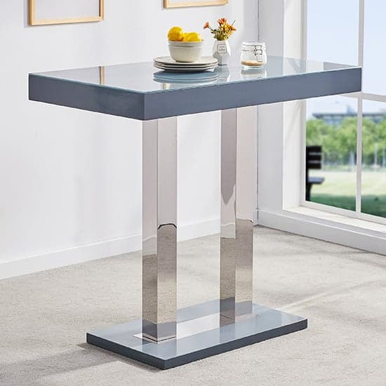 Cortina Grey High Gloss Bar Table 4 Riga Grey White Stools