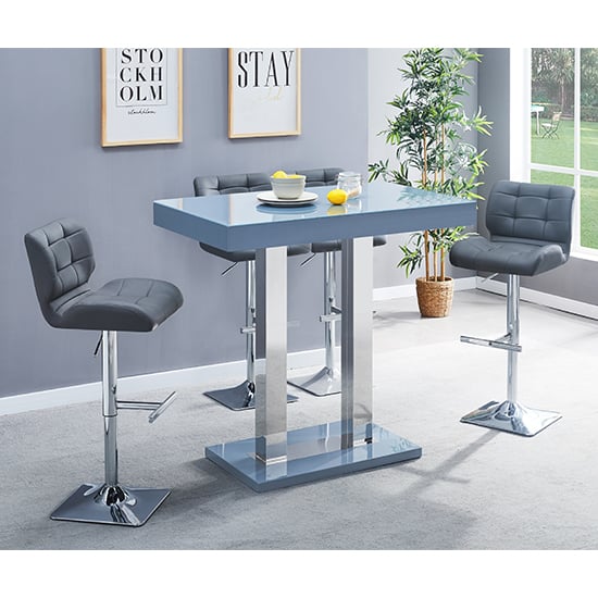 Cortina Grey High Gloss Bar Table With 4 Canyon Grey Stools