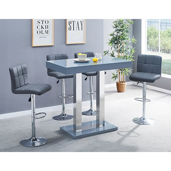 Cortina Grey High Gloss Bar Table With 4 Concord Grey Stools