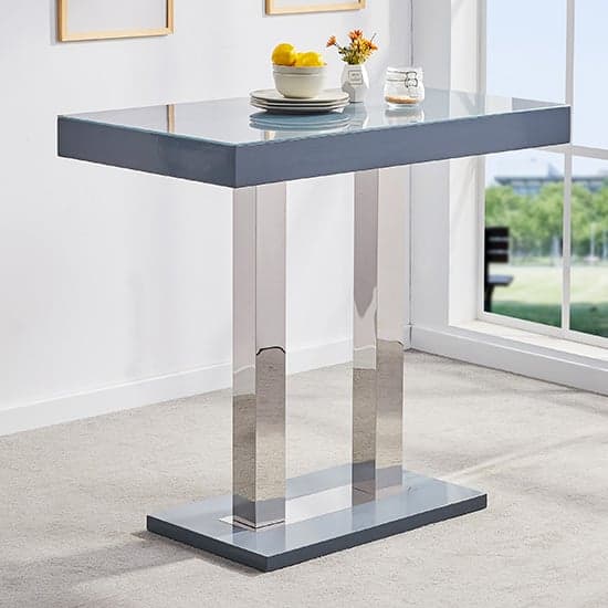 Cortina Grey High Gloss Bar Table With 4 Rifle White Stools