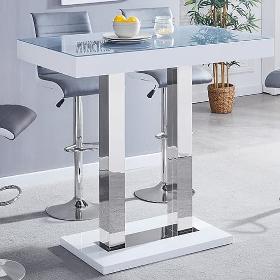 Cortina Grey White Gloss Bar Table 4 Riga Grey White Stools