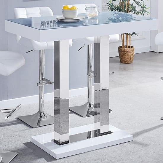 Cortina Grey White Gloss Bar Table With 4 Canyon Grey Stools