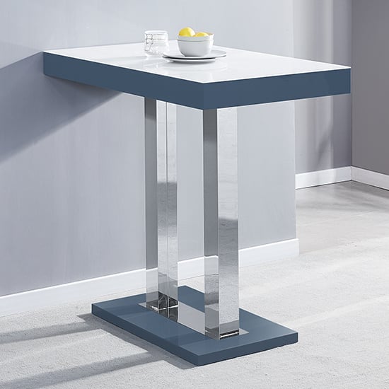 Cortina High Gloss Bar Table In Grey With White Glass Top