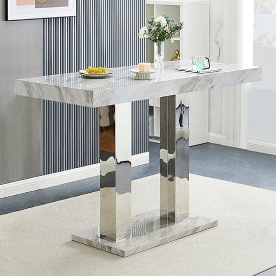 Cortina High Gloss Bar Table Large In Magnesia Marble Effect
