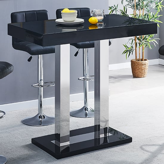 Cortina High Gloss Bar Table Rectangular Glass Top In Black