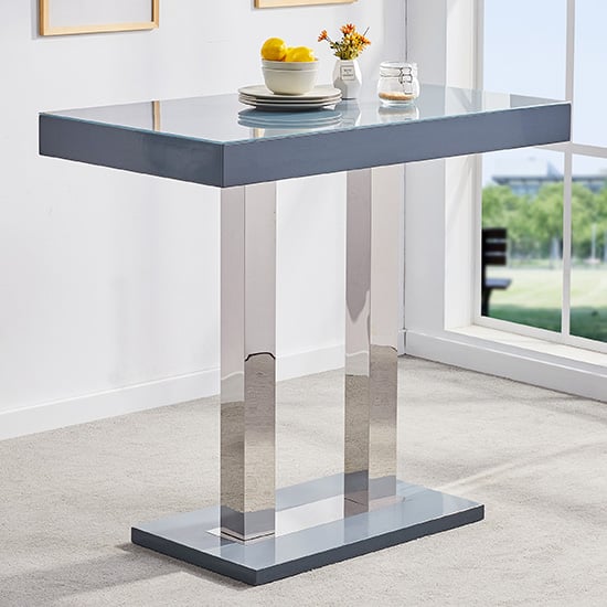 Cortina High Gloss Bar Table Rectangular Glass Top In Grey