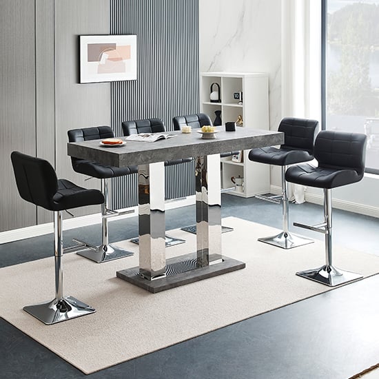 Cortina Large Concrete Effect Bar Table 6 Canyon Black Stools