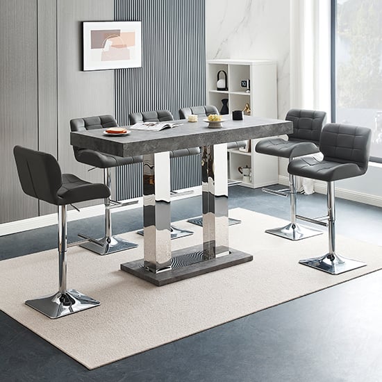 Cortina Large Concrete Effect Bar Table 6 Canyon Grey Stools