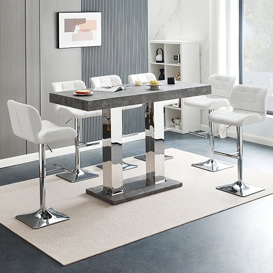 Cortina Large Concrete Effect Bar Table 6 Canyon White Stools