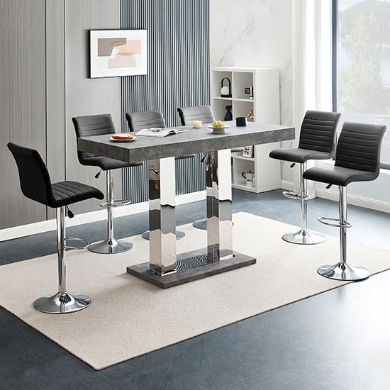 Cortina Large Concrete Effect Bar Table 6 Rifle Black Stools