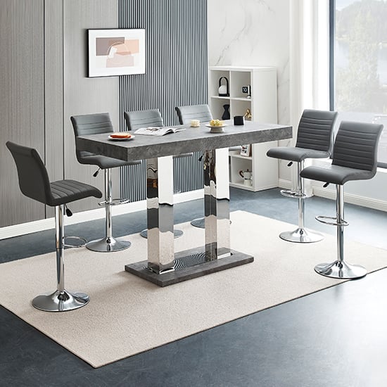 Cortina Large Concrete Effect Bar Table 6 Rifle Grey Stools