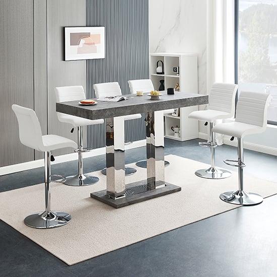 Cortina Large Concrete Effect Bar Table 6 Rifle White Stools