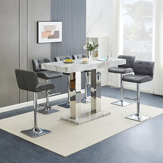 Cortina Large Magnesia Bar Table With 6 Canyon Grey Stools