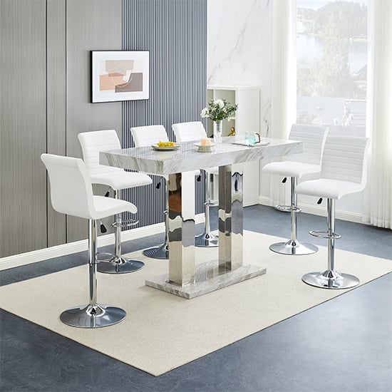 Cortina Large Magnesia Bar Table With 6 Rifle White Stools