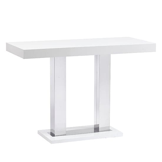 Cortina Large White Gloss Bar Table With 6 Rifle Grey Stools